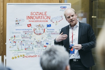 Dr. Oliver Brandt von der Region Hannover beleuchtet mit den Teilnehmenden die Bedürfnisse sozialer Gründer für eine erfolgreiche Startphase
